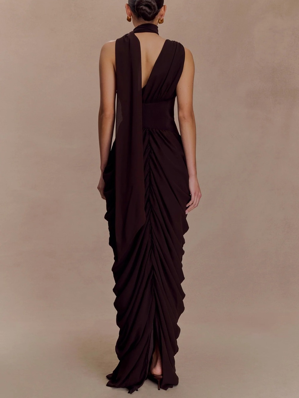 Meshki Alex Chiffon Maxi Dress in Cacao Brown - Picture 3 of 7